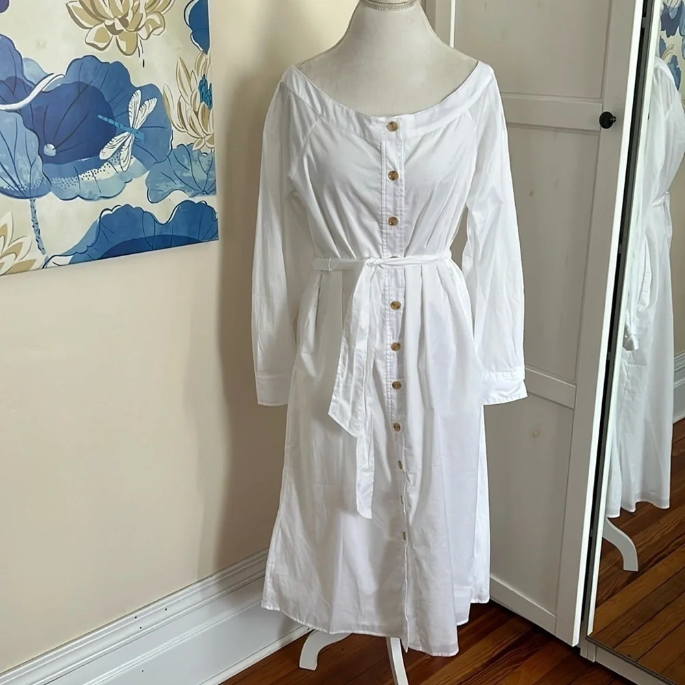Banana Republic White Cotton Dress - Size M